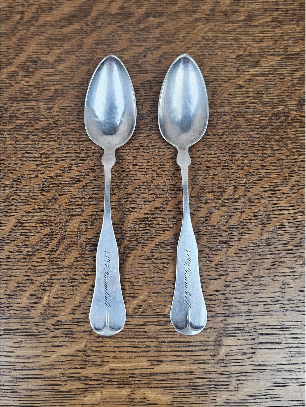Antique H.A. Osgood & Co. Coin Silver Teaspoons Pair c.1850 Monogrammed
